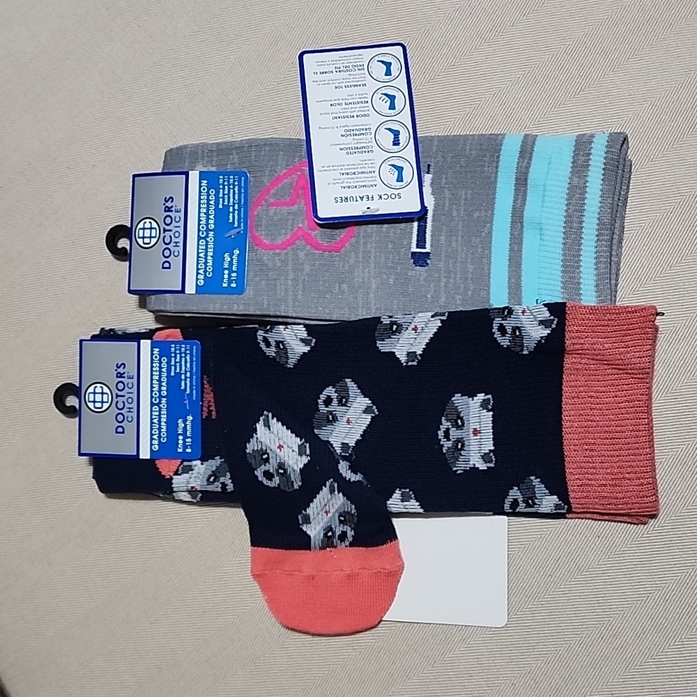 2 Pair Nurse Doctor's Choice Graduated Compression 8-15mmhg‎ Socks Size 9-11